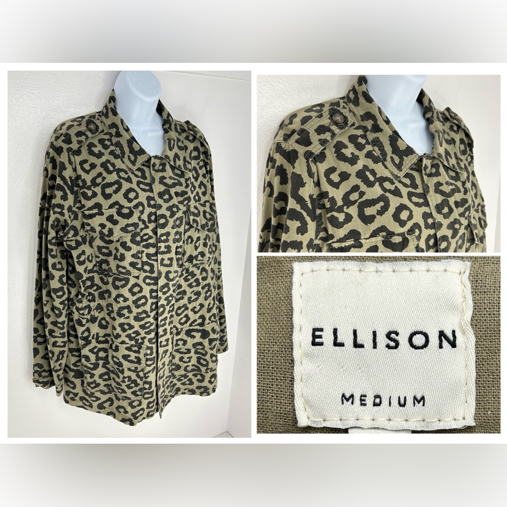 Ellison NWT Cheetah‎ Utility Jacket Size Medium Green Pockets 100% Cotton $82